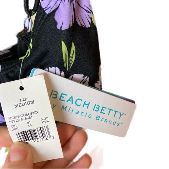 Miracle Brands Floral Belt One Piece Swimsuit Sz M - Picture 8 of 8